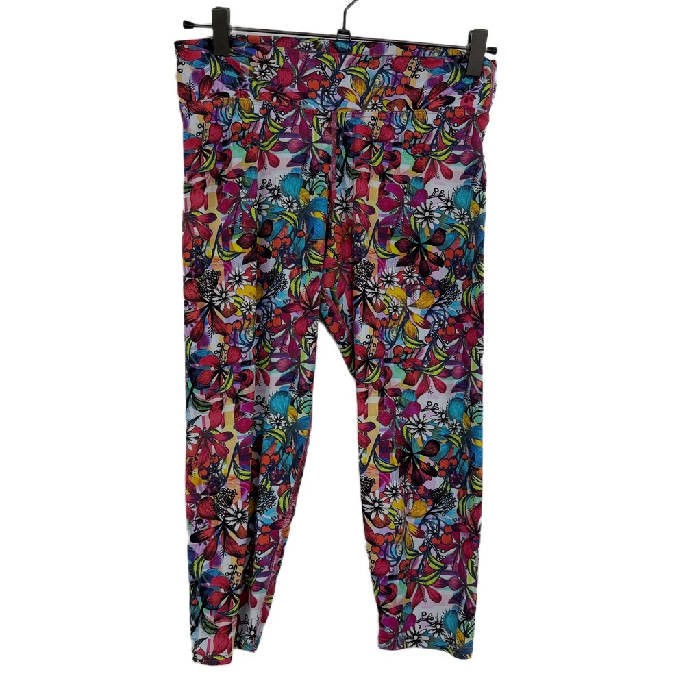 Dona Jo Womens Leggings Large Size 2 Multi Floral Colorful Yoga Gym Cropped 19.5